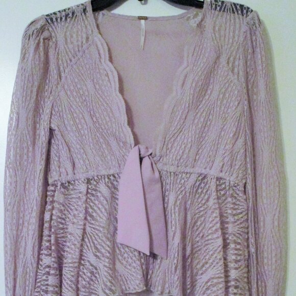 NWOT $128 Free People Luisa Lavender Lace Long Sleeve Babydoll Scalloped Top XS - Picture 2 of 6
